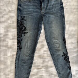 White House Black Market Skinny Jeans with Black Beaded Embroidery